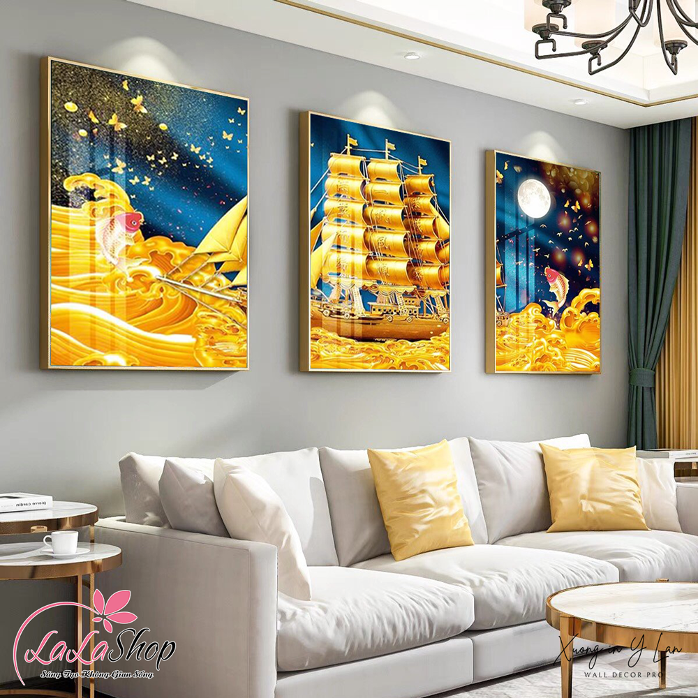 Tranh thuận buồm xuôi gió treo phòng khách tranh phong thủy mệnh thổ tranh tráng gương đẹp decor phòng làm việc tài lộc hiện đại