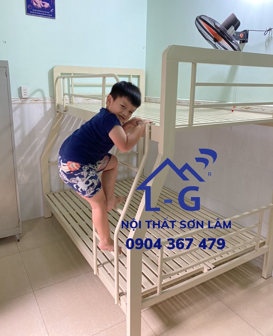 Giường tầng sắt hộp vuông 4x8 CAO CẤP tầng trên 1m2 tầng dưới 1m4