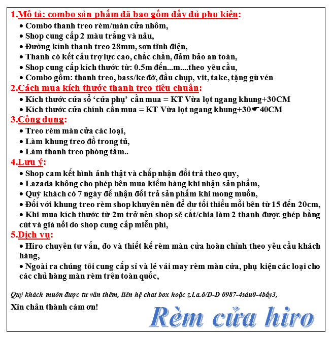Thanh treo rèm màn cửa nhôm 1m đủ phụ kiện