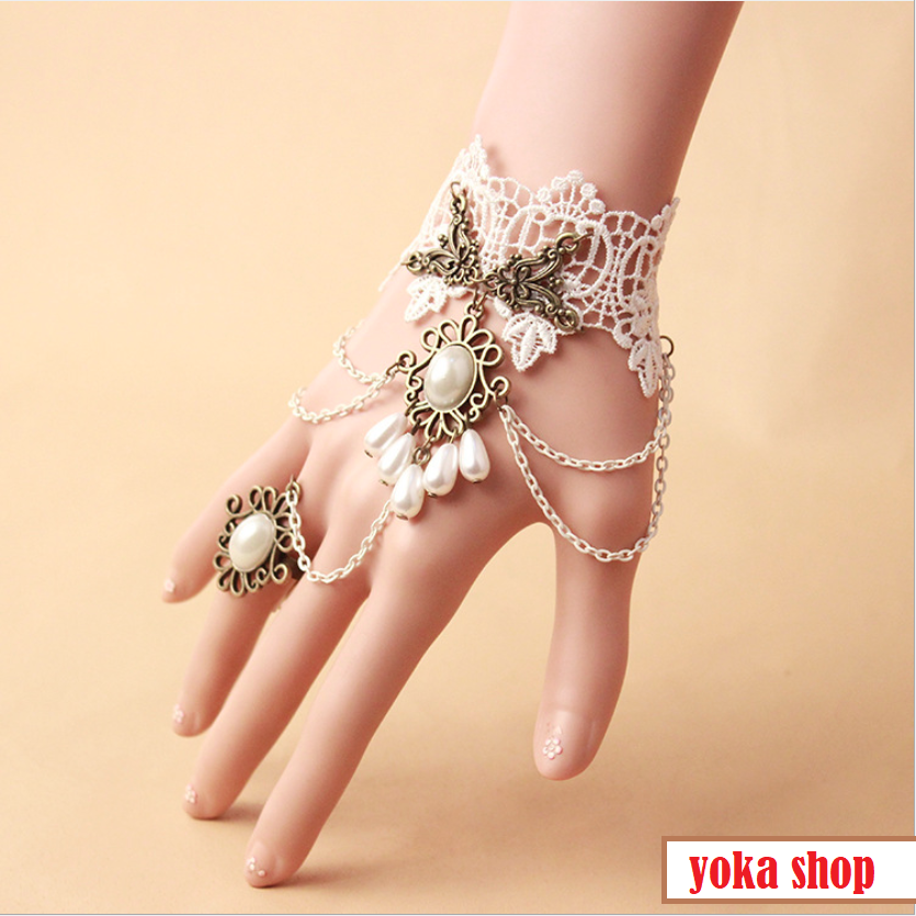 [HCM]Vòng tay choker ren trắng đính chùm ngọc xinh xắn