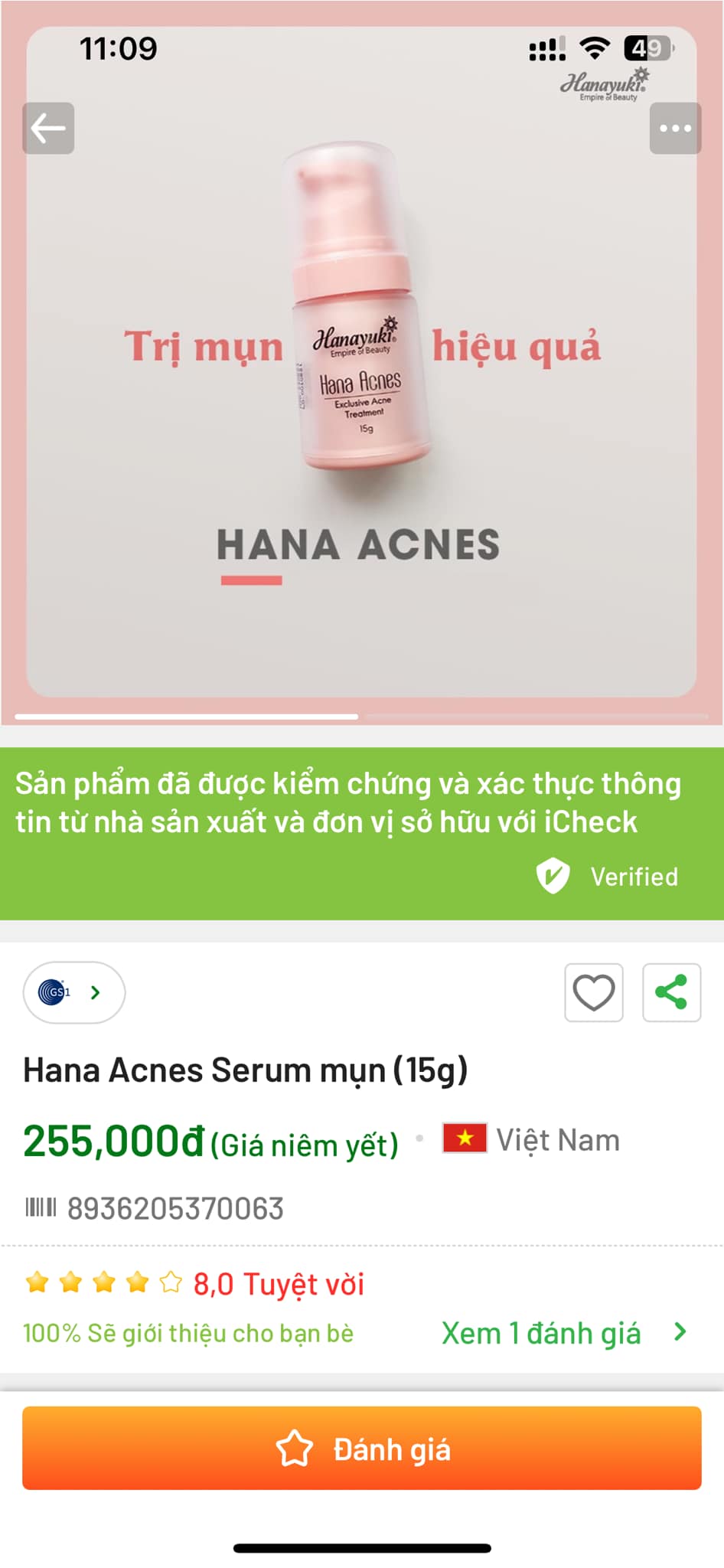 [TẶNG VOUCHER 8%+QUÀ] [Chính hãng-Date 2026] SERUM MỤN MINI HANAYUKI 15g-HANA ACNES MINI