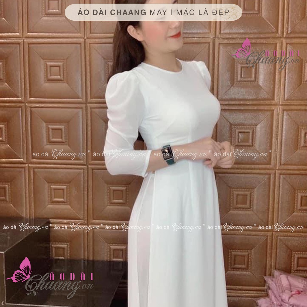 Áo dài vai bồng cổ tròn ❤️FREESHIP❤️ Áo dài dáng truyền thống lụa tuyết co giãn đẹpÁo dài Chaang