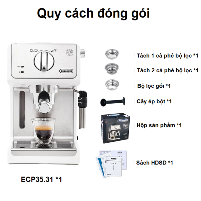 Máy pha cà phê Espresso Delonghi ECP35.31 Thương hiệu Italia Công suất 1100W Dung tích 1.1L, Tự động tắt thông minh - Nhập Khẩu