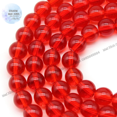 Chuỗi hạt nhựa thủy tinh tròn màu đỏ trong - 6mm,8mm, 10mm - xâu mix vòng đeo tay nam nữ - phụ kiện phong thủy.