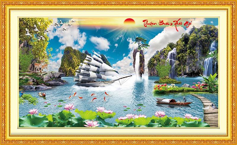 Tranh điính đá THUẬN BUỒM XUÔI GIÓ VS209 kích thước 120*65