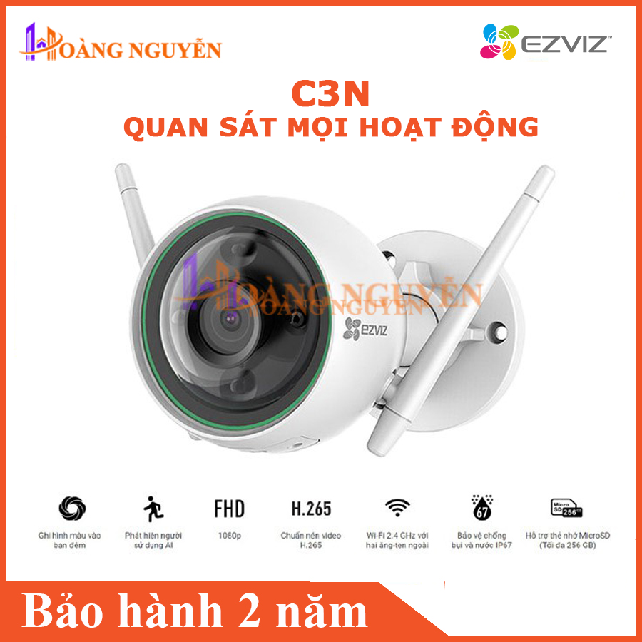 [NHÀ PHÂN PHỐI]Camera Wifi EZVIZ C3N Full HD 1080P có màu ban đêm  không còi  có đèn báo động  báo động AI nhận dạng người và xe- Camera Hoàng Nguyễn