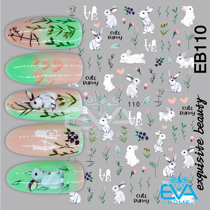 Decal Dán Móng Tay 3D Nail Sticker Hoạ Tiết Thỏ Con Cute Bunny EB110