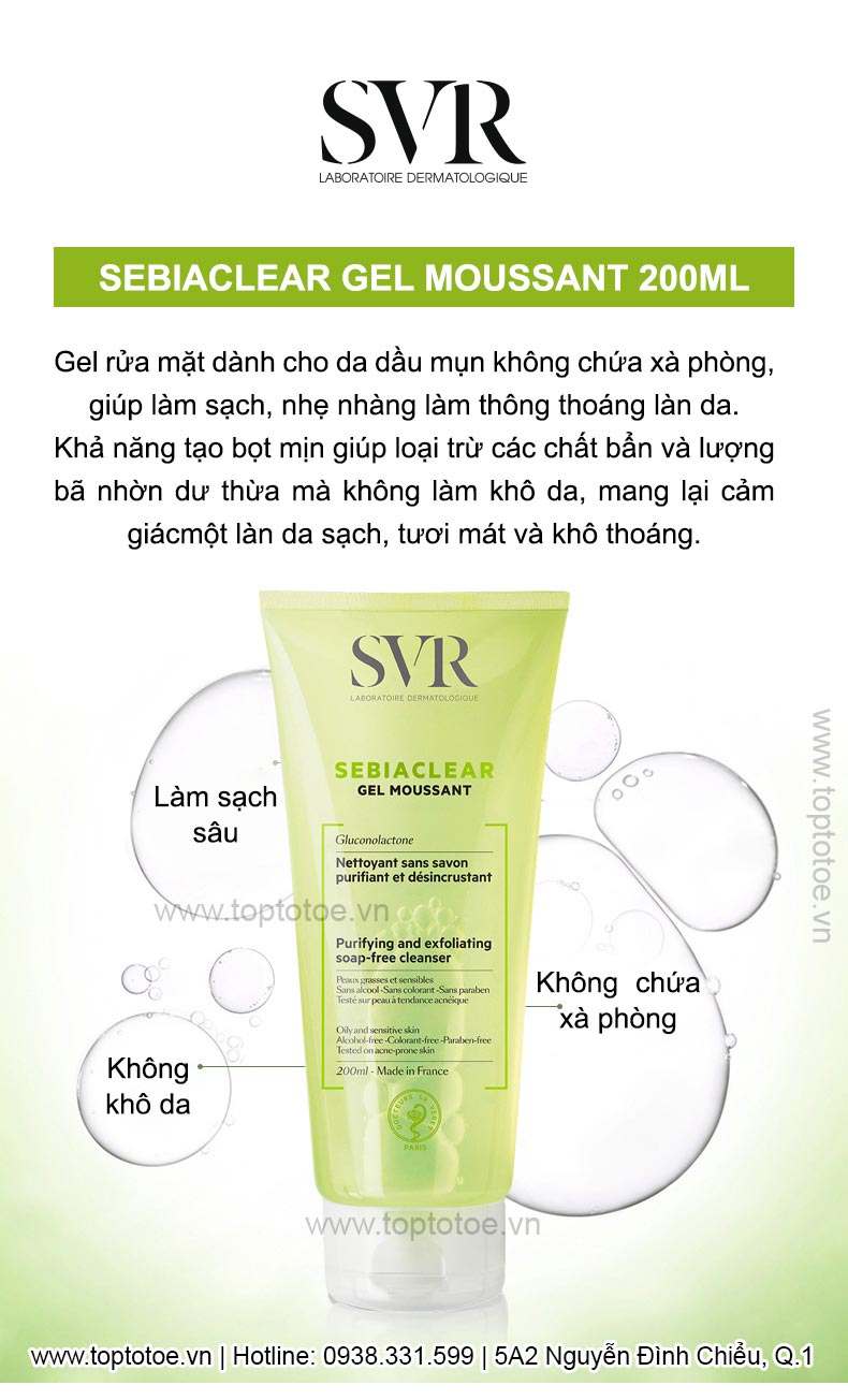 (CTY) Gel rửa mặt SVR Sebiaclear Gel Moussant dành cho da dầu