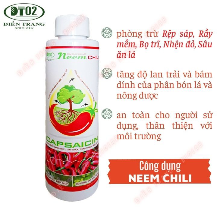 Dịch tỏi ớt sâu sinh học NEEM CHILI (150ml) trừ bọ trĩ, nhện đỏ, rầy rệp sáp
