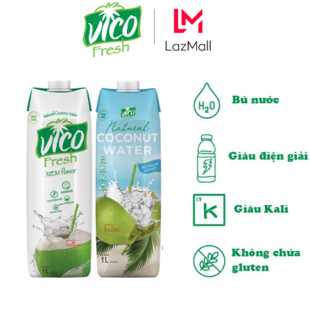 Combo 2 Hộp Nước Dừa Vico Fresh 1L (1 Xiêm, 1 Natural) - Giàu Điện Giải