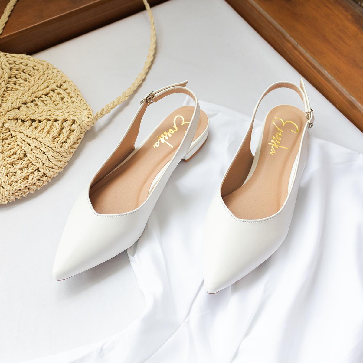 Giày nữ, giày cao gót slingback mũi nhọn cao 2cm thời trang kiểu dáng basic - EL001 (WH)