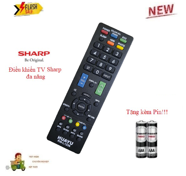 Remote điều khiển tv sharp rm-l1238 đa năng tất cả các dòng tivi sharp lcd/led/smart tv- hàng tốt tặng kèm pin