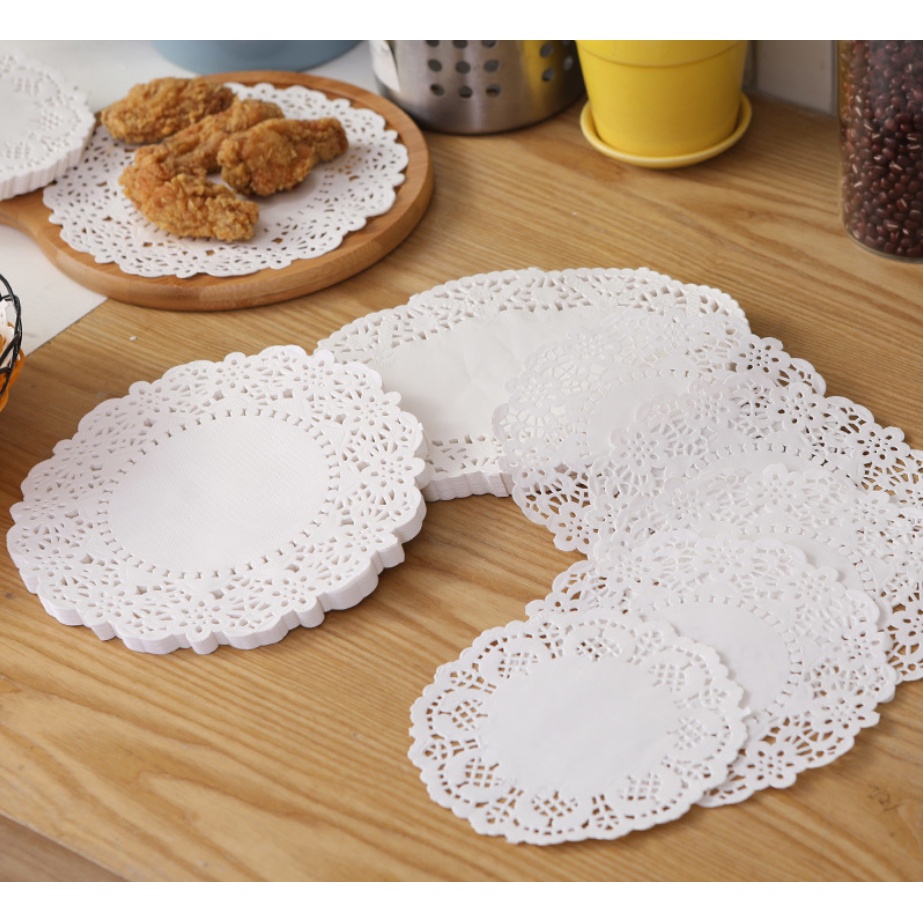 Giấy ren lót bánh hoa văn màu trắng (3 size)