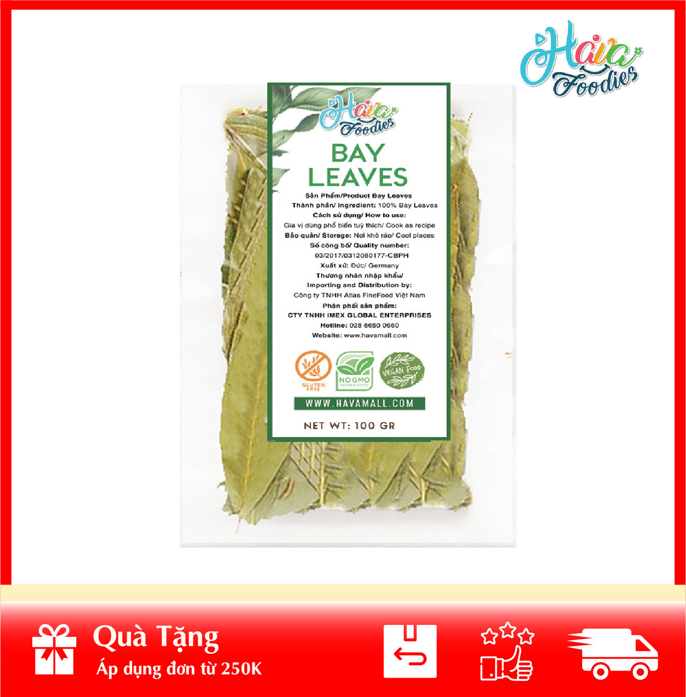 Lá nguyệt quế khô 100gr - bay leaves