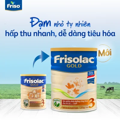 [HCM][Mẫu mới] Sữa Bột Frisolac Gold 3 lon thiếc 1.4KG - cho trẻ từ 12-24 tháng tuổi