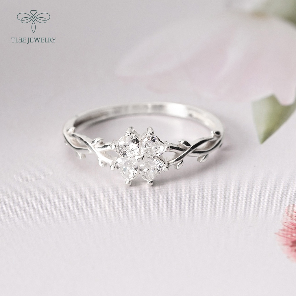 Nhẫn bạc nữ TLEE cỏ bốn lá đính đá cao cấp TleeJewelry A0104