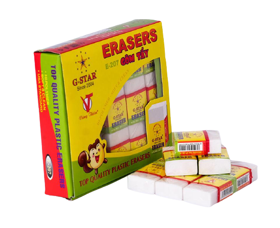 Hộp 30 cục gôm tẩy viết chì G-star E-207 trắng được làm bằng cao su tự nhiên, dẻo dai, có độ đàn hồi tốt