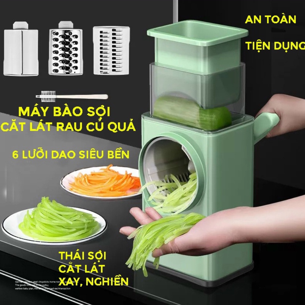 Máy Thái Lát Rau Củ Quả - Máy Bào Sợi Cắt Củ Quả Đa Năng Kèm 6 Lưỡi Dao Cắt Tiện Dụng