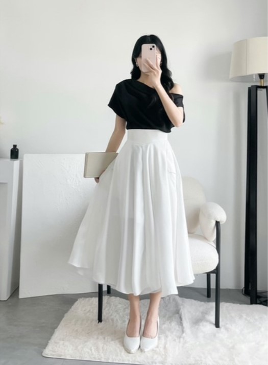 VELLE DESIGN chân váy công sở dáng dài Daisy chất lụa hongkong cao cấp.
