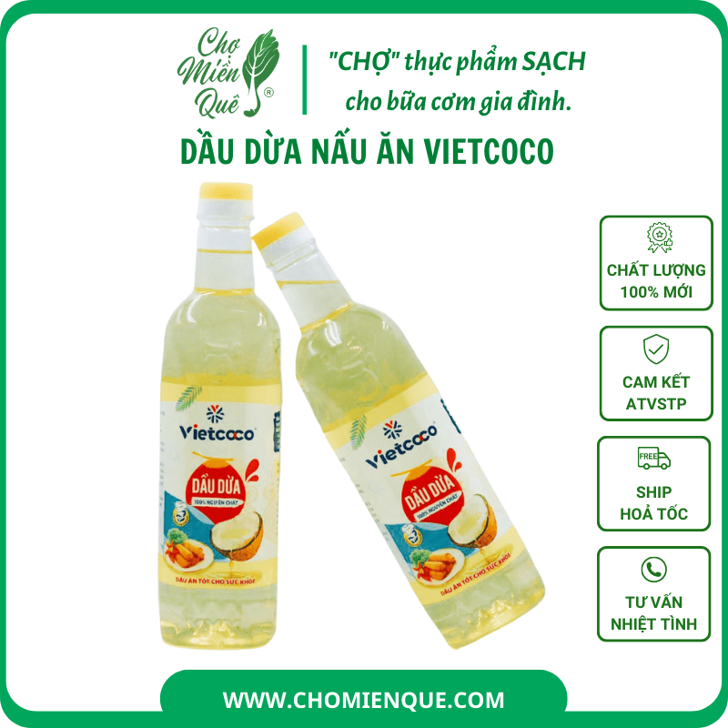 Dầu dừa nấu ăn Vietcoco 100% nguyên chất - 1L - 1 Chai