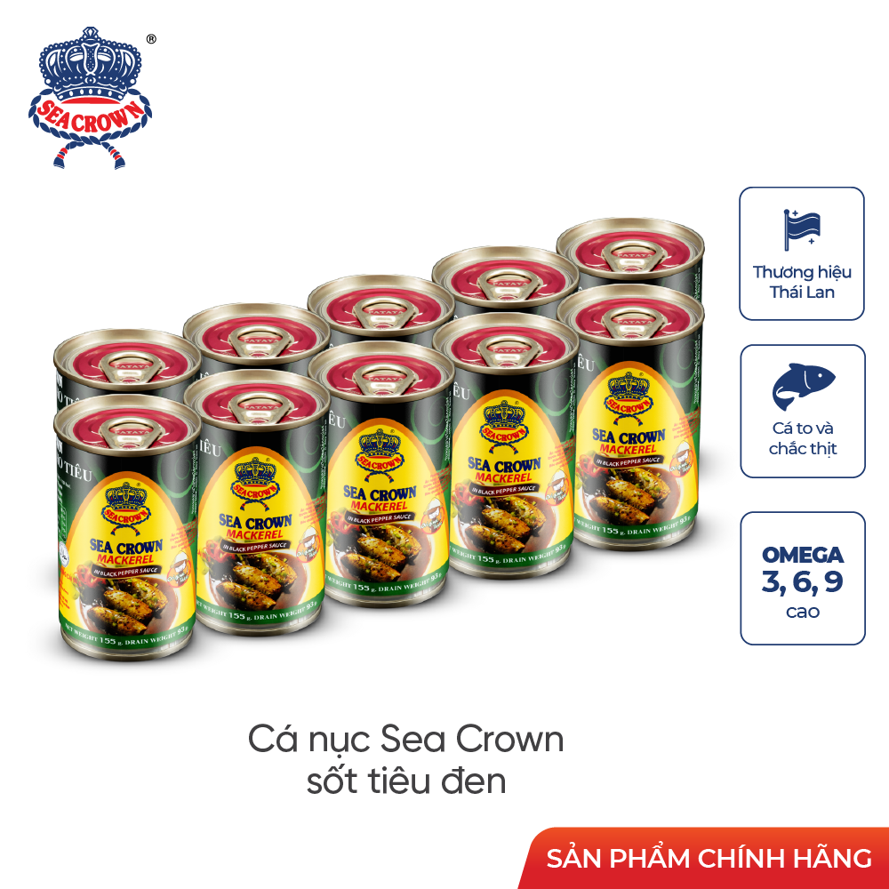 Lốc 10 lon Cá Hộp Sea Crown Cá Nục Kho Tiêu