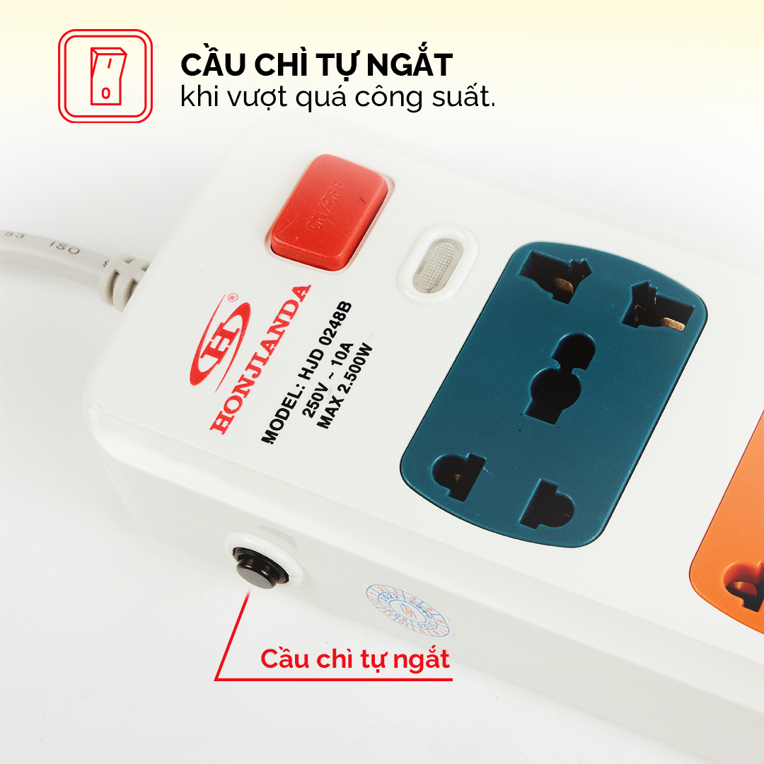 Ổ cắm điện đa năng Có USB Honjianda Mã 02 Dây 3m - an toàn chống quá tải