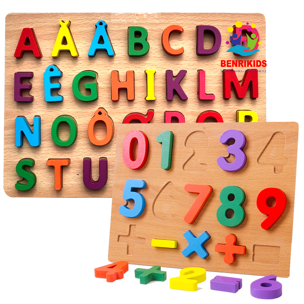 Đồ Chơi Gỗ,Bộ Bảng Chữ Cái Tiếng Việt Và Bảng Số Đếm Đến 10 Benrikids Giúp Bé Học Chữ Cái Và Học Đếm