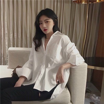 ÁO SƠ MI NỮ DÀI TAY BASIC DÁNG XUÔNG FORM RỘNG CỰC XINH. TP