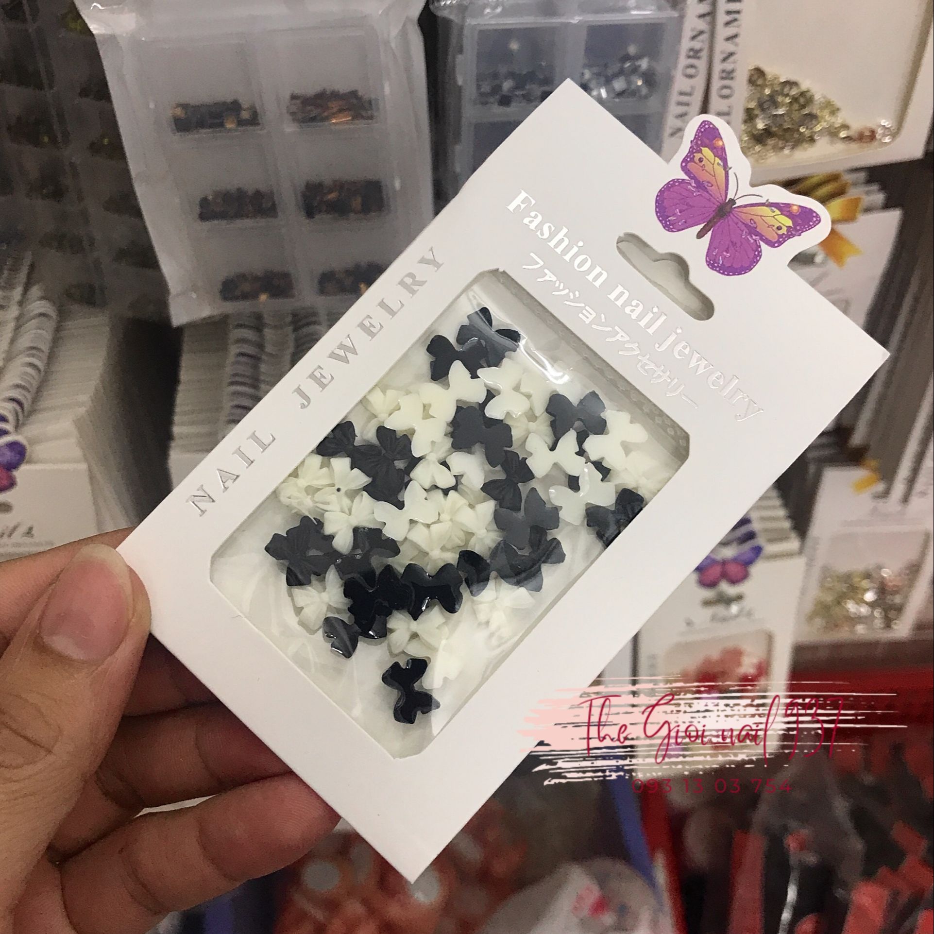 Set chram nơ Trắng - Đen Hot Trending - Đính móng siêu đẹp - TGN937