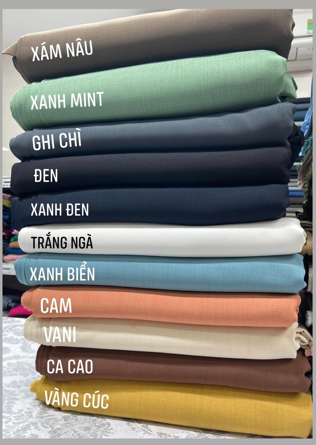 Vải tếch xước gân new bảng màu 1