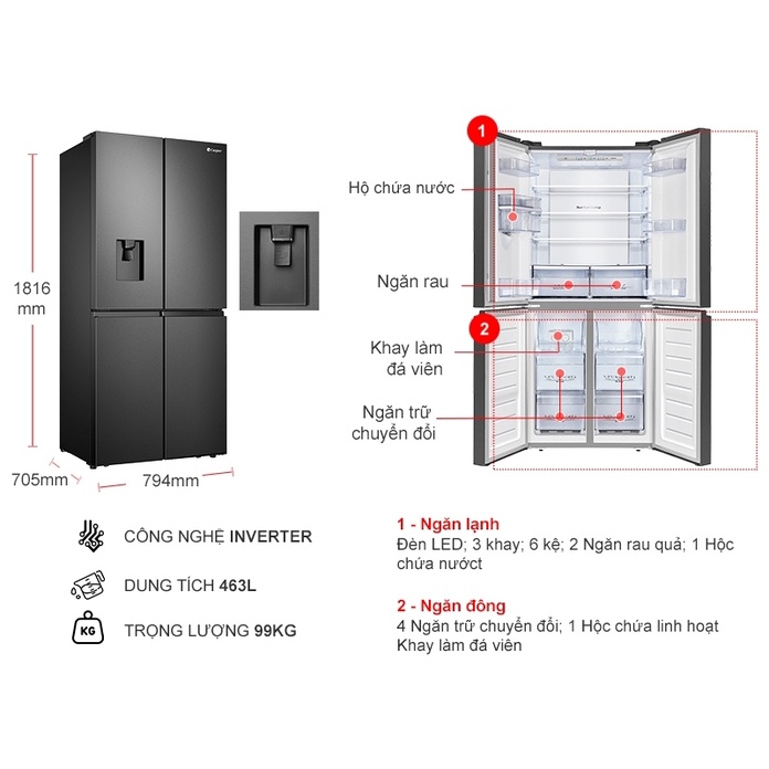 Tủ lạnh Casper Inverter 463 lít RM-522VBW