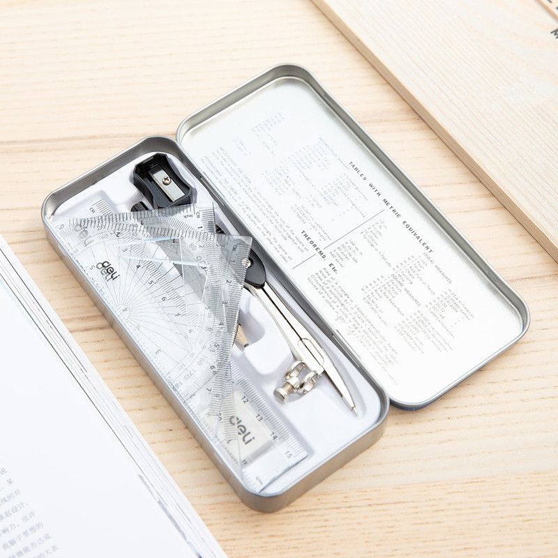 Bộ Compa hộp sắt Deli / Bộ đồ dùng Compa eke 8 món G30505