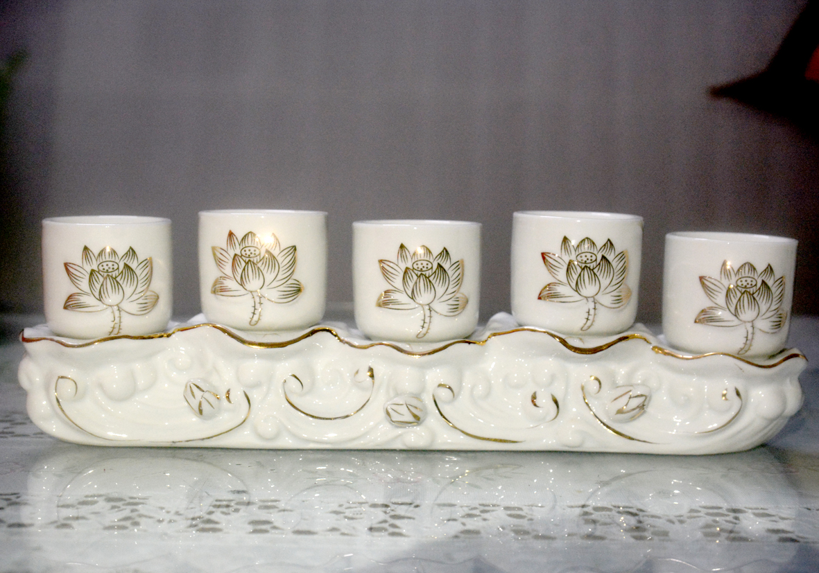 Án năm-Bộ năm ly nước thờ cúng bàn thờ