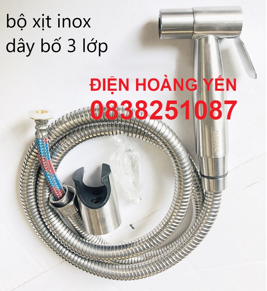 [DÂY BỐ BAO KHÔNG ĐỨT] Bộ Vòi Xịt Vệ Sinh Bồn Cầu và Dây INOX 304 VX01S và cài xịt DÂY XỊT 3 LỚP DÂY BỐ là những sợi inox nhỏ kết lại thành dây lớp bố này thì dây xịt thường không có