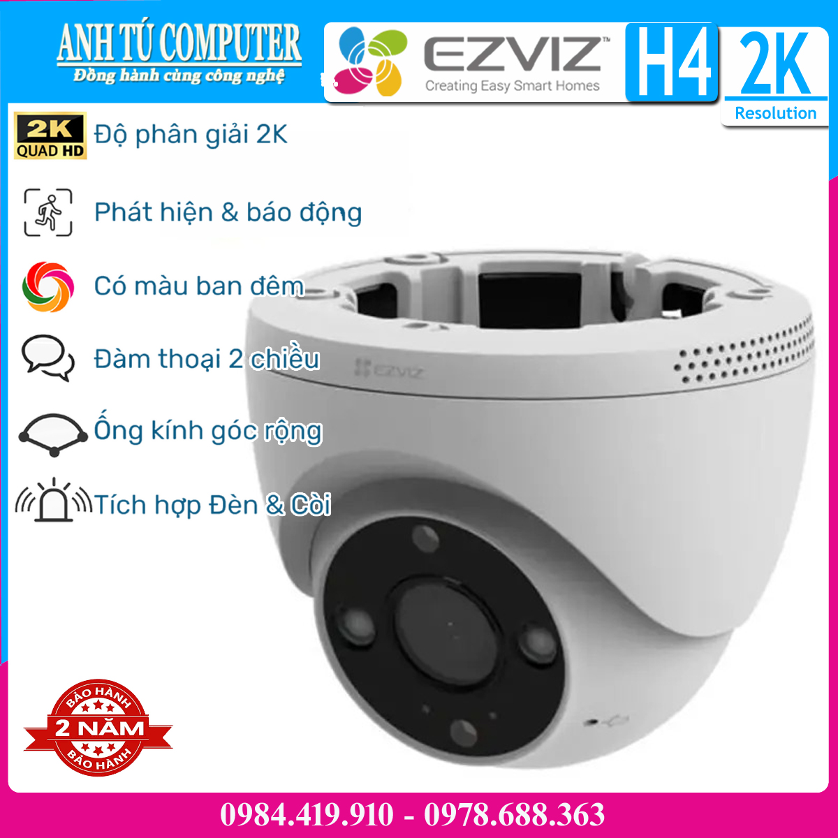 Camera WiFi bán cầu 3MP EZVIZ H4 2K