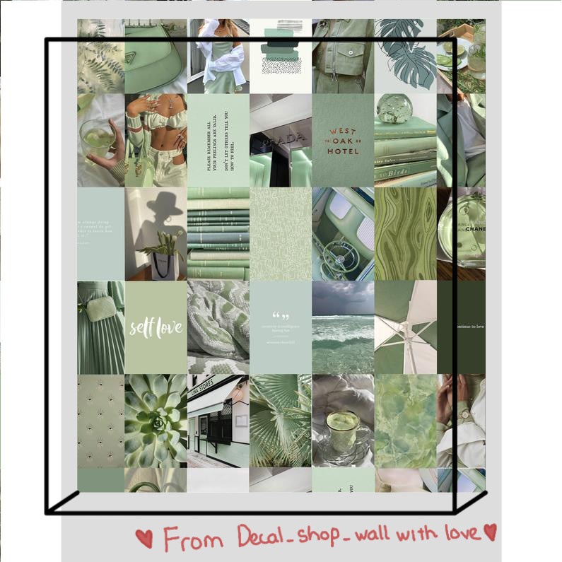 12 tấm Wall Collage dán tường trang trí phòng ngủ - theme Xanh matcha