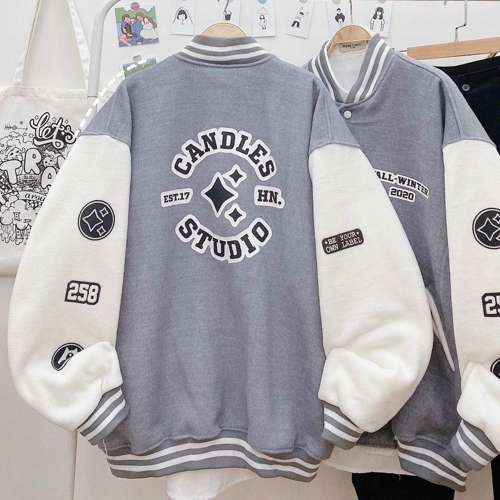 Áo Bomber xám phối trắng Studio KAN0621