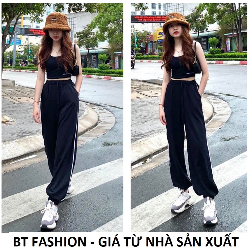 HCMQuần Jogger Nữ Dài Ống Rộng Thể Thao Thời Trang BT Fashion SỌC NHÍ + +