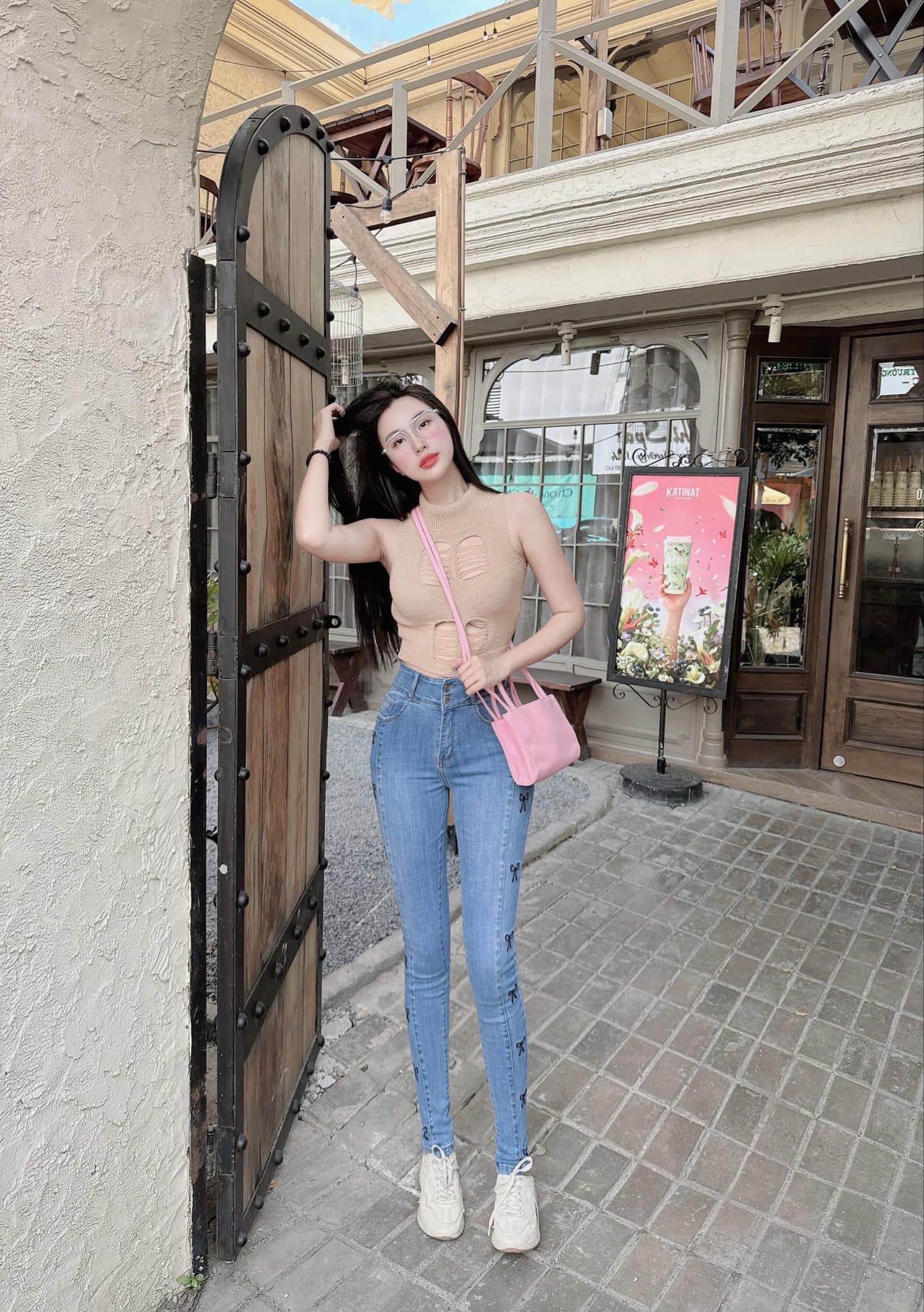 Quần Jeans Nữ lưng Cao thêu Nơ Sườn Co giãn cao cấp