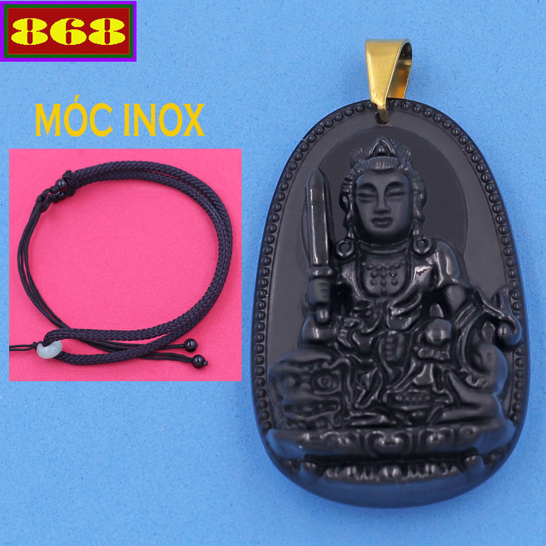 Vòng cổ dây dù đen văn thù bồ tát thạch anh đen 3.6 cm vduetaeb8 - tuổi mão - mặt size nhỏ