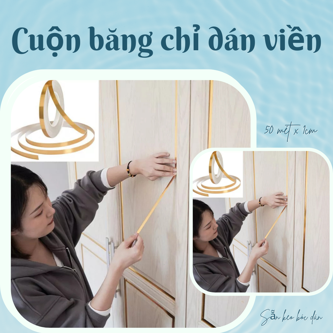 Cuộn băng dán chỉ viền gạch men, tấm ốp PVC