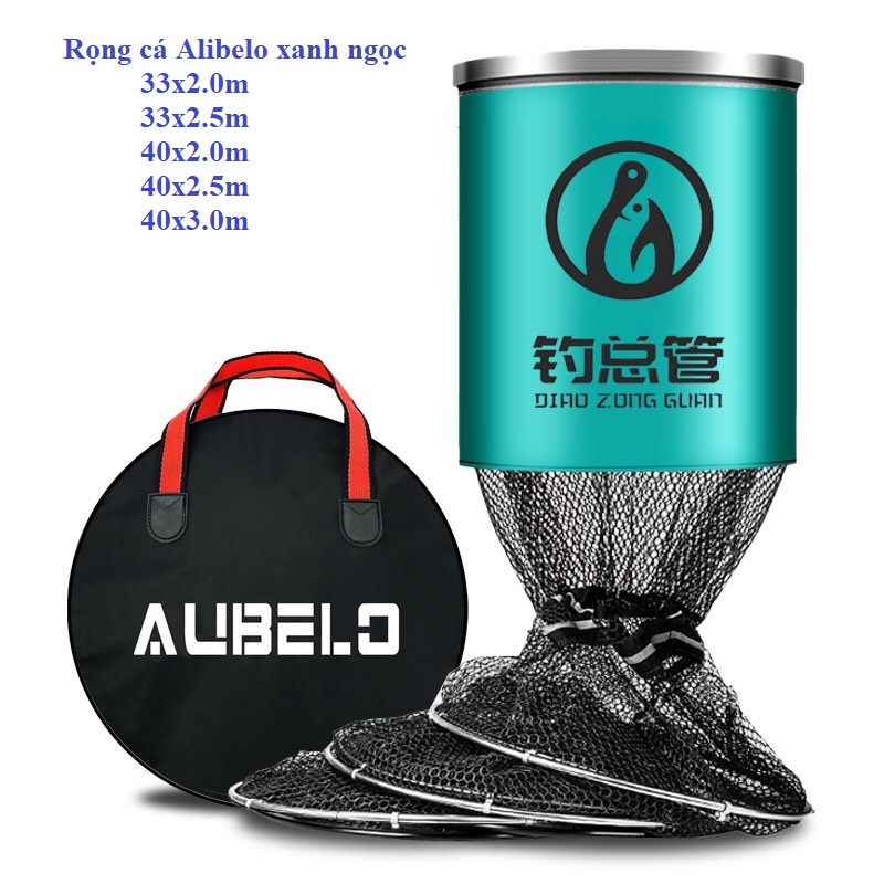 Rọng đựng cá Alibelo xanh ngọc khung kim loại mắt lưới nhỏ siêu bền, Rộng đựng cá khung kim loại