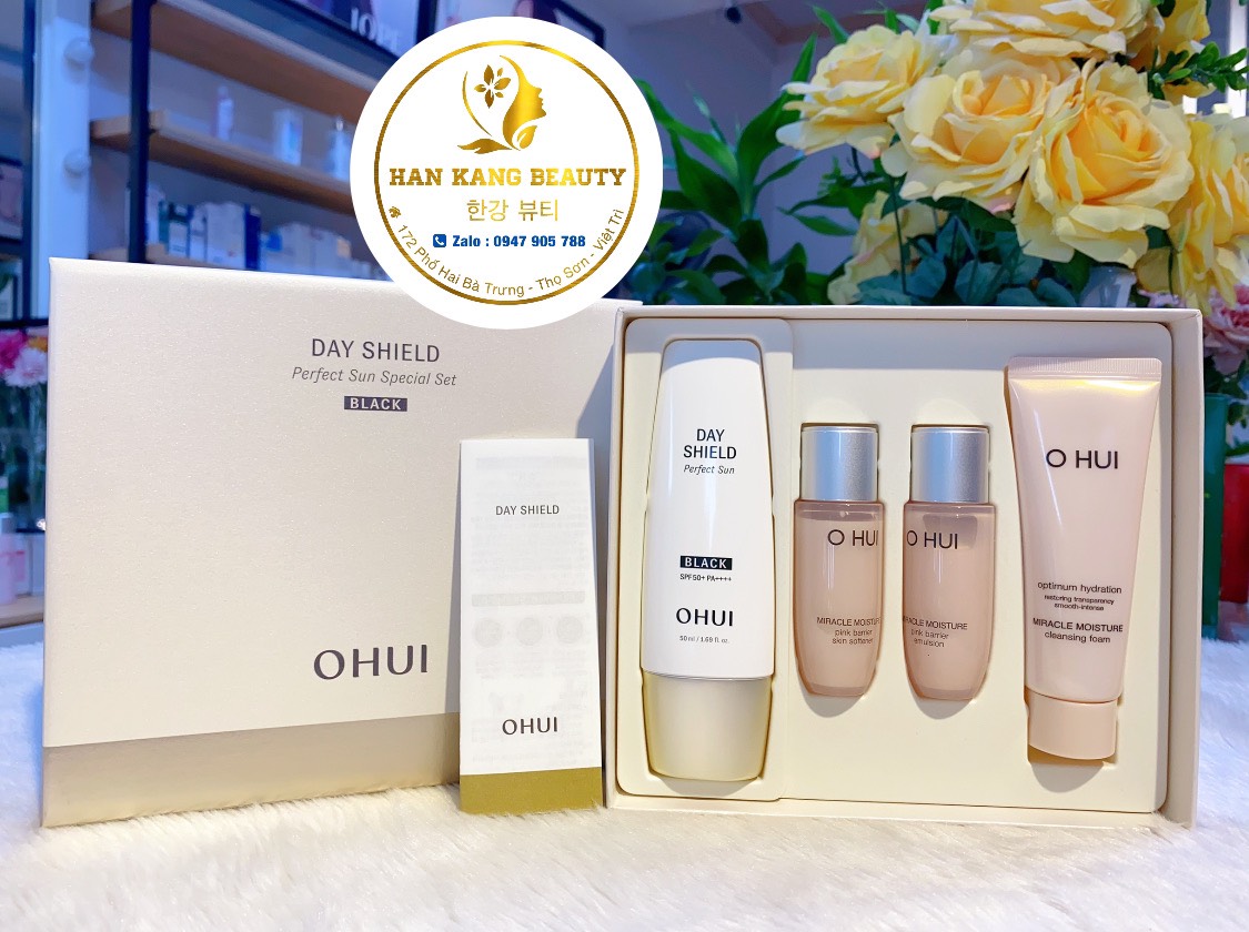 Set Kem chống nắng nâng tone Ohui Day Shield Perfect Sun Special Set Black (sẵn 2 set)