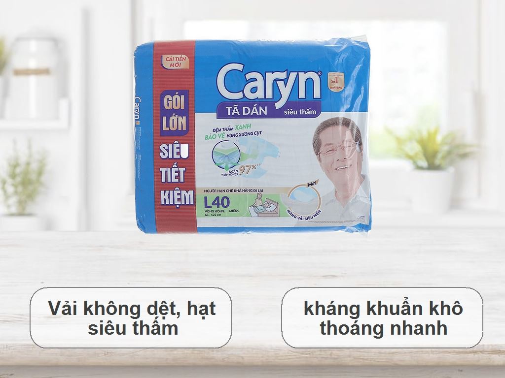 Tã dán Caryn siêu thấm (vòng hông 68 - 122cm) size L 40 miếng