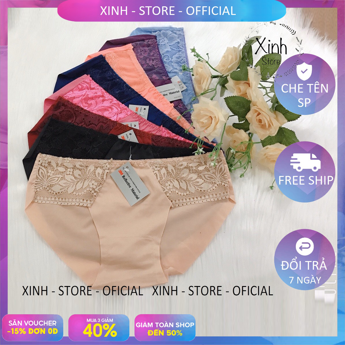 Set 5 Quân Lót Su Phối Ren Không Đường May
