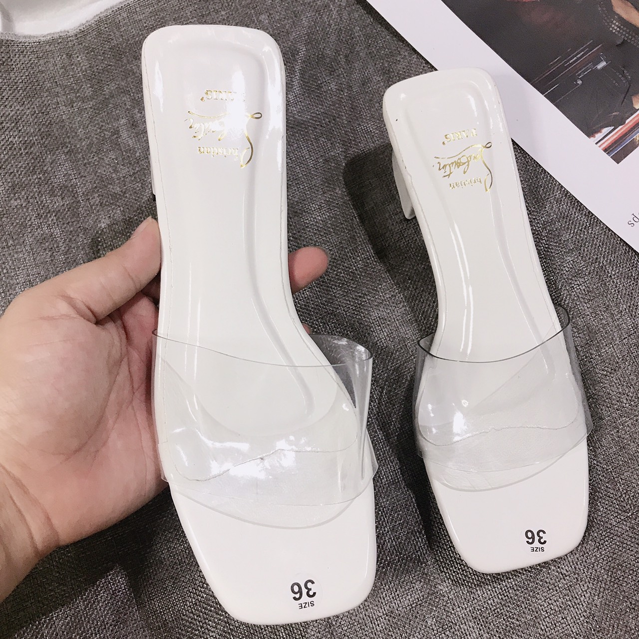 [Free ship 50K] Dép guốc gót vuông 3-4p quai trong VNXK dễ đi sang chảnh cực kì- Mã 379