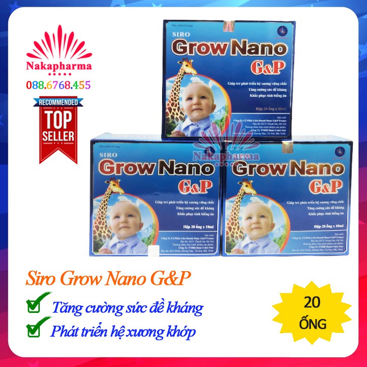 Siro Grow Nano G&P (Canxi Nano Gold mẫu mới) – Giúp ăn ngon, tiêu hóa khỏe, phát triển chiều cao, tăng hấp thu