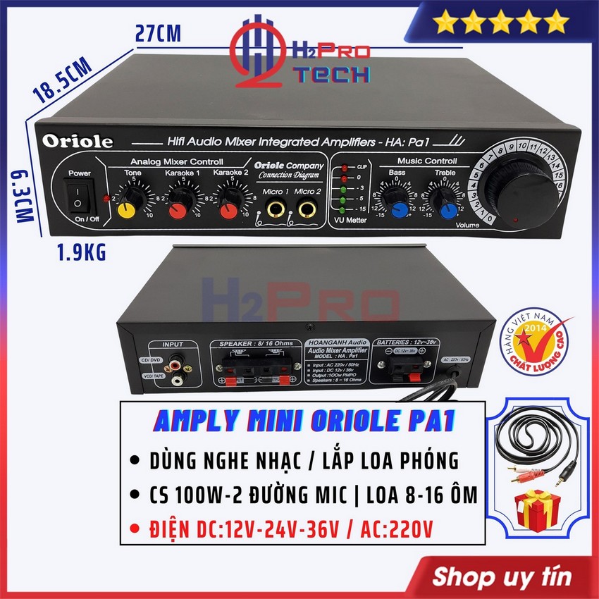 Amply Loa Phóng Thanh 100W 12V-24V Làm Loa Phát Thanh Di Động - Bán Hàng Rong, Âm Ly Karaoke Mini Nghe Nhạc-H2Pro Tech