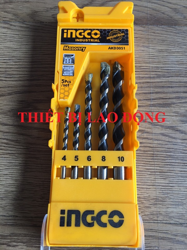 Bộ 5 mũi khoan bê tông đuôi trơn hiệu Ingco-AKD3051
