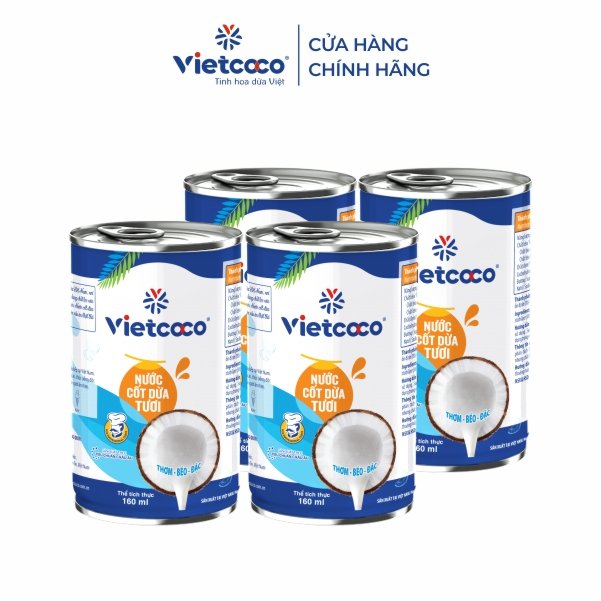 Combo 4 lon nước cốt dừa tươi Vietcoco 160ml - Món ngọt